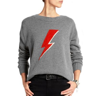 Ladies intarsia knitted grey cashmere sweater wholesale