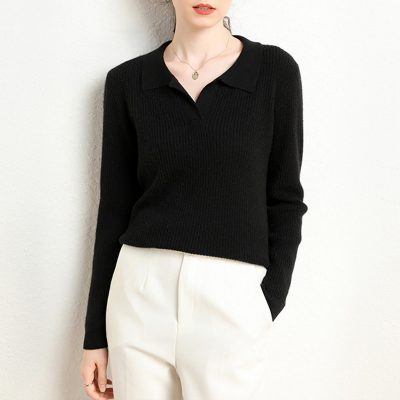 Polo collar solid color fashion cashmere sweater