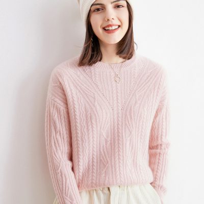 Round Neck Oblique Hollow Cashmere Sweater