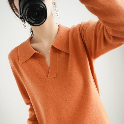 Polo collar pullover loose cashmere sweater